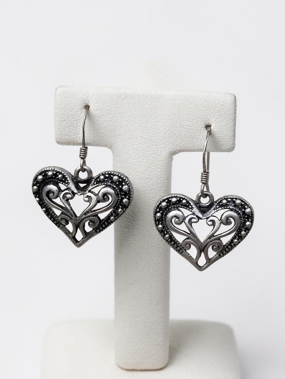 Vintage Charles Winston Sterling Silver Heart Earrings